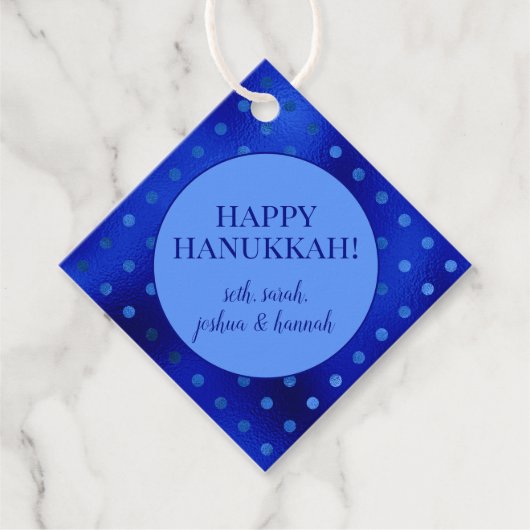 Royal Blue Folie Polka Dot Hanukkah gepersonalisee Bedankjes Labels (Voorkant)