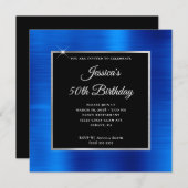 Royal Blue Folie Silver en Black 50th Birthday Kaart (Voorkant / Achterkant)