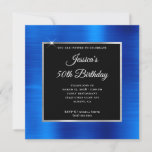 Royal Blue Folie Silver en Black 50th Birthday Kaart<br><div class="desc">Creëer je eigen fancy, stijlvolle feestelijke viering op vierkant niveau voor haar verjaardag. Het decoratieve digitale afbeelding voor achtergrondafbeeldingen is voorzien van een faux royal blue folie, een zilveren folie en een effen zwart vierkant gekleurde bedekking voor uw persoonlijke uitnodigingen tot informatie. Pas de elegante doopvontstijlen, kleur en grootte aan....</div>