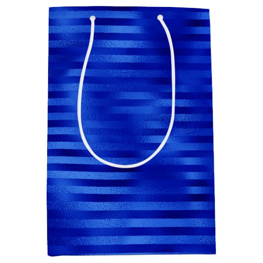 Royal Blue Folie Striped Hanukkah Medium Cadeauzakje (Voorkant)