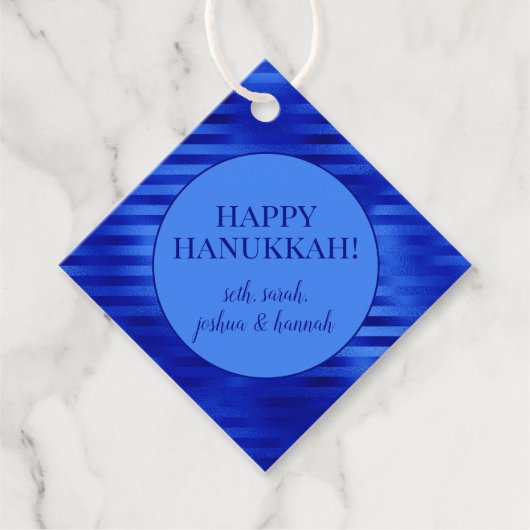 Royal Blue Folie Striped Hanukkah Personalized Bedankjes Labels (Voorkant)