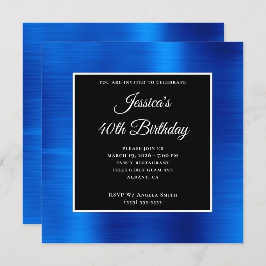 Royal Blue Folie zwart en wit 40ste verjaardag Kaart (Voorkant / Achterkant)