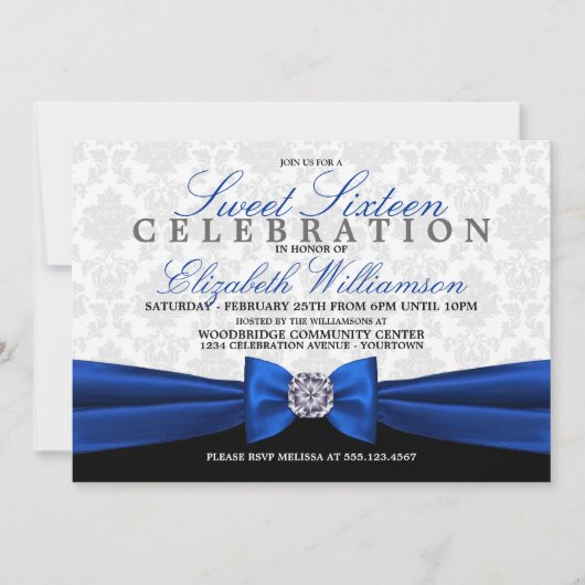 Royal Blue Formal Elegant Sweet 16 Uitnodiging (Voorkant)