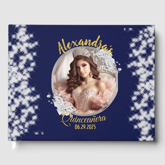 Royal Blue Foto  Boho Quinceañera Spaans Gastenboek (Voorkant)