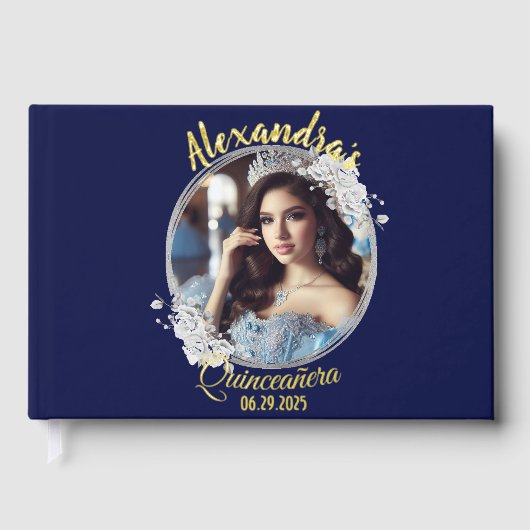 Royal Blue Foto  Boho Quinceañera Spaans Gastenboek (Voorkant)