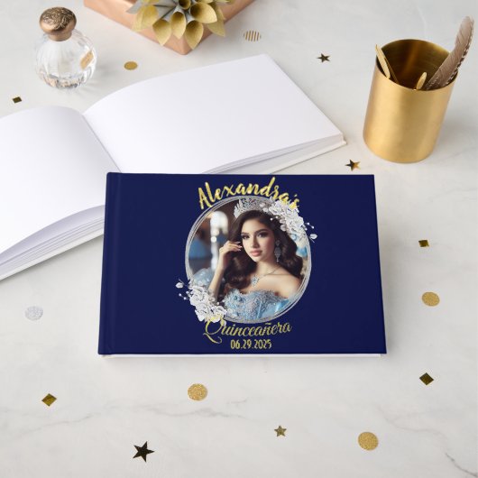 Royal Blue Foto  Boho Quinceañera Spaans Gastenboek (Voorkant open)