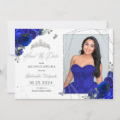 Royal Blue fotokaart Quinceañera Sla de datum op Kaart (Voorkant)