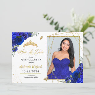 Royal Blue fotokaart Quinceañera Sla de datum op Kaart