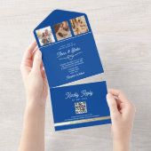 Royal Blue Foto's Huwelijk QR Code All In One Uitnodiging (Afscheurbaar)