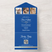 Royal Blue Foto's Huwelijk QR Code All In One Uitnodiging (Binnen)