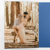 Royal Blue Franse Victoriaans QR-code Fotobruiloft Drieluik Uitnodiging (Binnenzijde eerst)