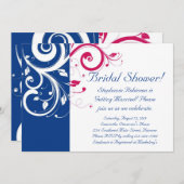 Royal Blue, Fuchsia and White Swirl Vrijgezellenfe Kaart (Voorkant / Achterkant)