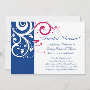 Royal Blue, Fuchsia and White Swirl Vrijgezellenfe Kaart