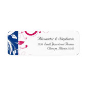 Royal Blue/Fuchsia Swirl bruiloft Etiket (Voorkant)