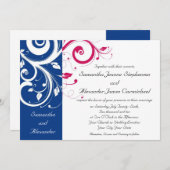 Royal Blue/Fuchsia Swirl bruiloft Kaart (Voorkant / Achterkant)