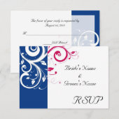 Royal Blue/Fuchsia Swirl Bruiloft RSVP Antwoord (Voorkant / Achterkant)
