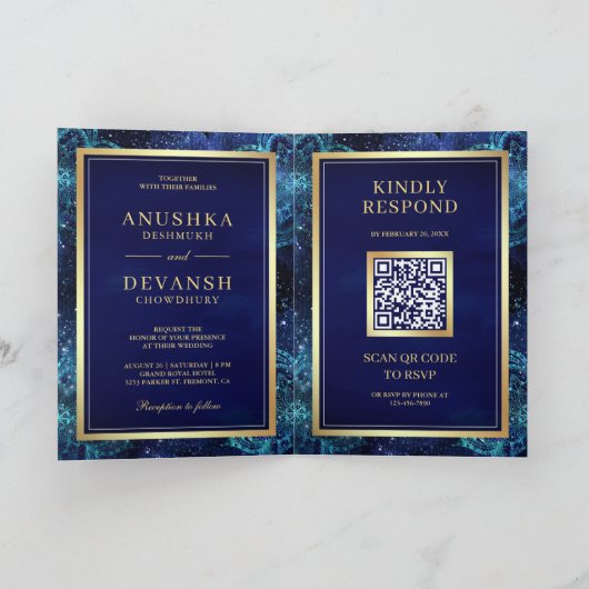 Royal Blue Galaxy Mandala QR Code Indian Wedding (Binnen)