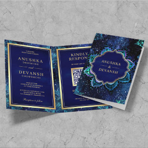 Royal Blue Galaxy Mandala QR-code Indiase Trouwdag
