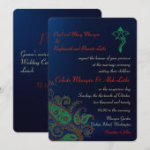 Royal Blue Ganesh Floral Paisley Hindu Wedding Kaart (Voorkant / Achterkant)