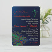 Royal Blue Ganesh Floral Paisley Hindu Wedding Kaart (Staand voorkant)