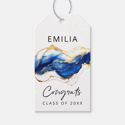 Royal Blue Geel Goud Gefeliciteerd Afstuderen Cadeaulabel (Voorkant)