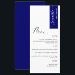 Royal Blue, gepersonaliseerd met gastnaam legant Menu<br><div class="desc">Waarom besteed op zijn plaats kaarten en menukaarten wanneer u een elegant All-in-One elegant Menu kunt hebben dat met elke gastnaam, of de naam van de gast van eer wordt gepersonaliseerd! Hedendaags, eenvoudig en elegant design met prachtige moderne, handgeschreven kalligrafie. Stripe op de hoogste juiste hoek in koninklijke blauwe toon...</div>