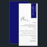 Royal Blue, gepersonaliseerd met gastnaam legant Menu<br><div class="desc">Waarom besteed op zijn plaats kaarten en menukaarten wanneer u een elegant All-in-One elegant Menu kunt hebben dat met elke gastnaam, of de naam van de gast van eer wordt gepersonaliseerd! Hedendaags, eenvoudig en elegant design met prachtige moderne, handgeschreven kalligrafie. Stripe op de hoogste juiste hoek in koninklijke blauwe toon...</div>