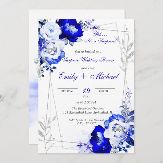 Royal Blue gepersonaliseerde verrassing bruiloft d Kaart (Voorkant / Achterkant)