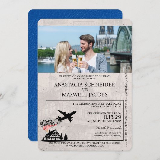 Royal Blue Germany Passport Wedding Kaart (Voorkant / Achterkant)