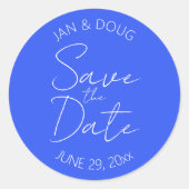 Royal Blue gestileerde bruiloft Save the Date Ronde Sticker (Voorkant)