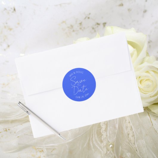 Royal Blue gestileerde bruiloft Save the Date Ronde Sticker