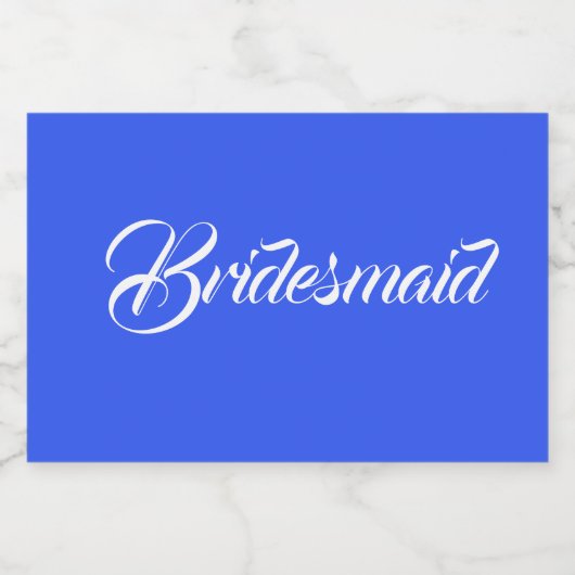 Royal Blue gestileerde script bruiloft bruidsmeisj Sparkling Wijnetiket (Enkel label)