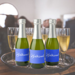 Royal Blue gestileerde script bruiloft bruidsmeisj Sparkling Wijnetiket