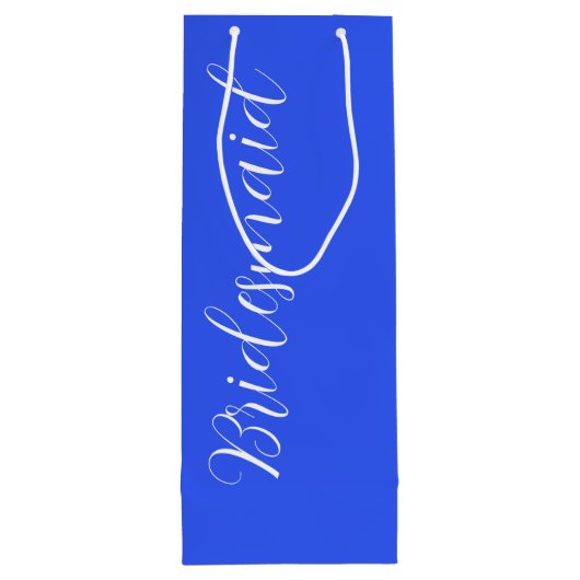 Royal Blue gestileerde script bruiloft bruidsmeisj Wijn Cadeautas (Achterkant)