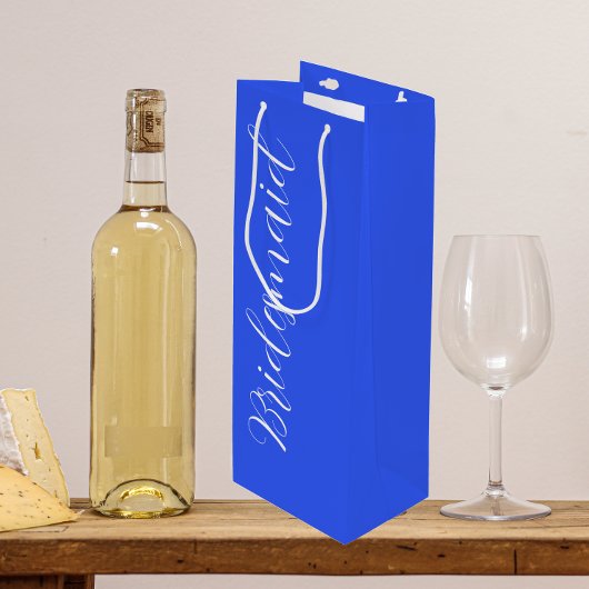 Royal Blue gestileerde script bruiloft bruidsmeisj Wijn Cadeautas