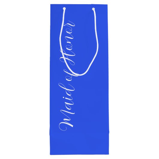 Royal Blue gestileerde script Maid of Honor Wijn Cadeautas (Achterkant)