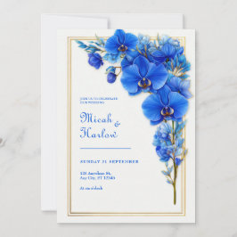 Royal Blue Gilded Orchid Wedding Kaart