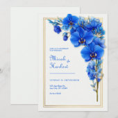 Royal Blue Gilded Orchid Wedding Kaart (Voorkant / Achterkant)