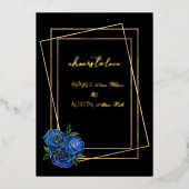 Royal Blue Glam Rozen en Black and Gold Folie Uitnodiging (Voorkant)