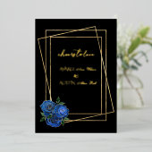 Royal Blue Glam Rozen en Black and Gold Folie Uitnodiging (Staand Voorkant)