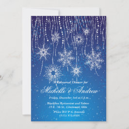 Royal Blue Glam Snowflakes Winter Dinner Party Kaart