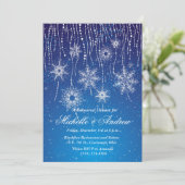 Royal Blue Glam Snowflakes Winter Dinner Party Kaart (Staand voorkant)