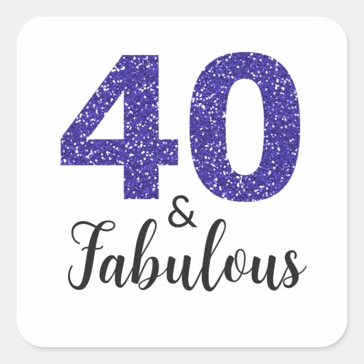Royal Blue Glitter 40 en Fabulous | 40e verjaardag Vierkante Sticker (Voorkant)