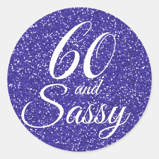 Royal Blue Glitter 60 en Sassy 60th Birthday Ronde Sticker (Voorkant)