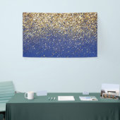 Royal Blue Glitter Achtergrond Verjaardag Gouden V Spandoek (Beurs)