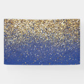Royal Blue Glitter Achtergrond Verjaardag Gouden V Spandoek (Horizontaal)