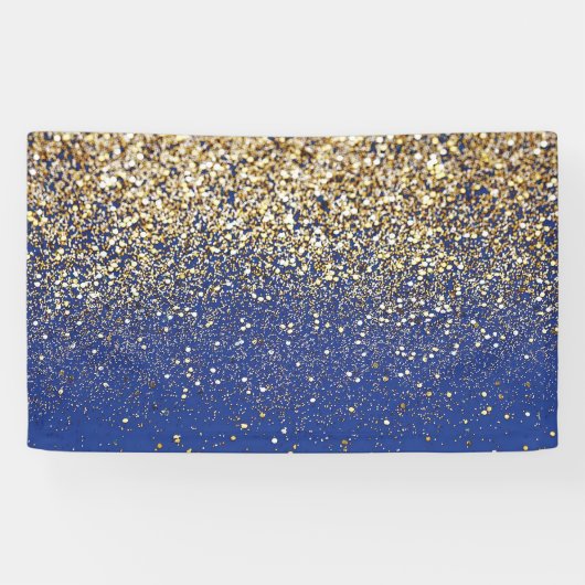 Royal Blue Glitter Achtergrond Verjaardag Gouden V Spandoek (Horizontaal)