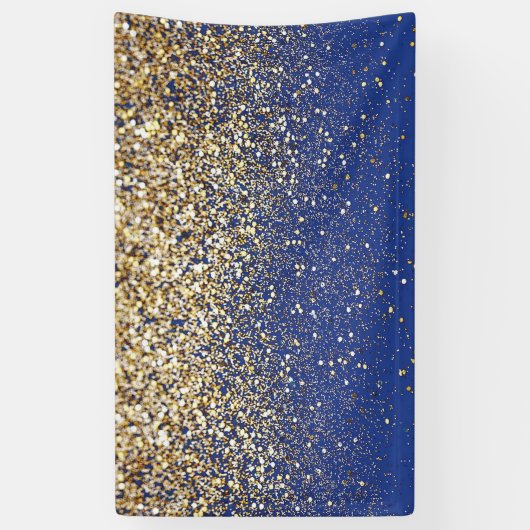 Royal Blue Glitter Achtergrond Verjaardag Gouden V Spandoek (Verticaal)
