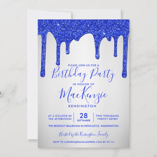 Royal Blue Glitter bestuurt zilvermetallische fees Kaart (Voorkant)