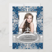 Royal Blue Glitter Diamond Glamor Quinceanera Kaart (Voorkant)